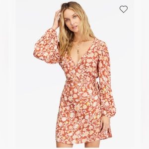 Billabong Spring Romance Print Long Sleeve Wrap Dress Size M